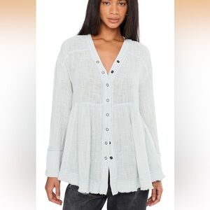 NWT Free People Light Blue Gauzy Button-Front Peplum Top